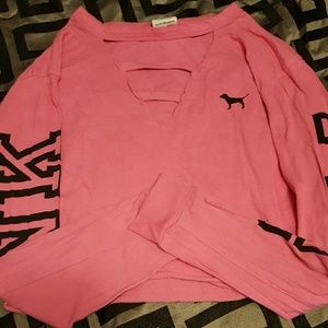 Pink long sleeve crop top